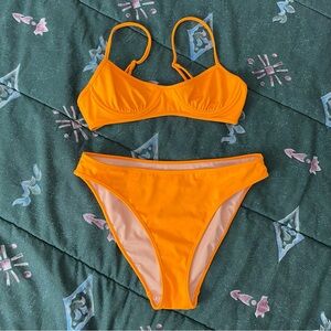 Nu Swim swim set - Pluto top (m) and high cut bottom (L) - vitamin c tangerine
